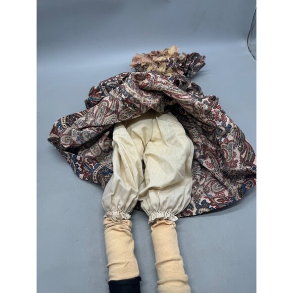 Vintage Handmade Rag Doll Paisley Dress & bow ribbon 25" brown READ - Picture 7 of 9